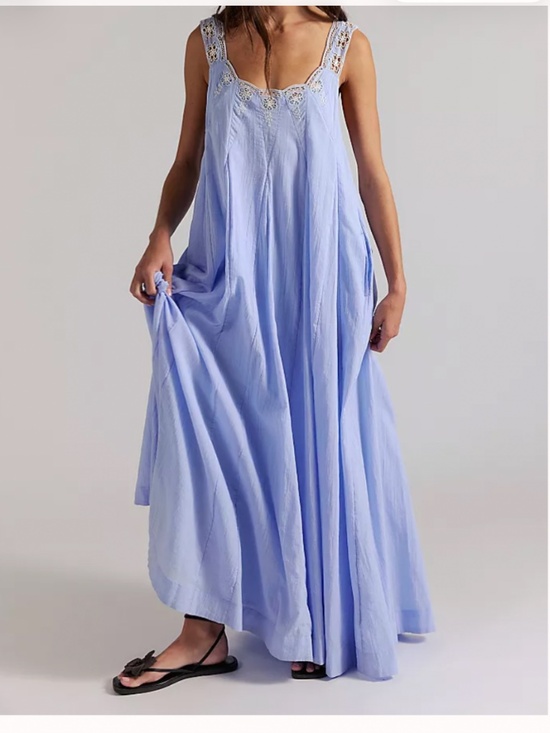 Free People Dresses & Skirts - Free People To The Moon Maxi Dress in Poplin Blue Sz XL EUC $168R